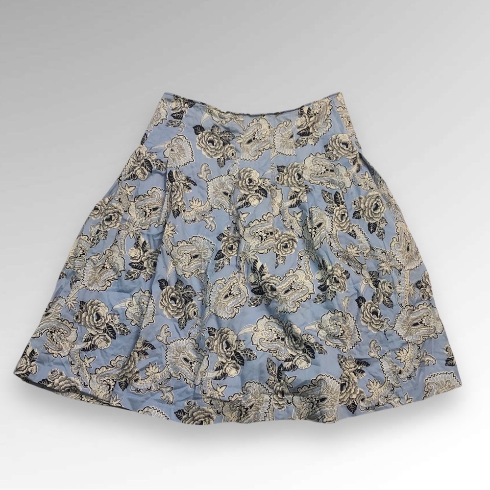 Talbots Floral Fairy Paisley Midi Skirt 2 Petite Blue White Pleated